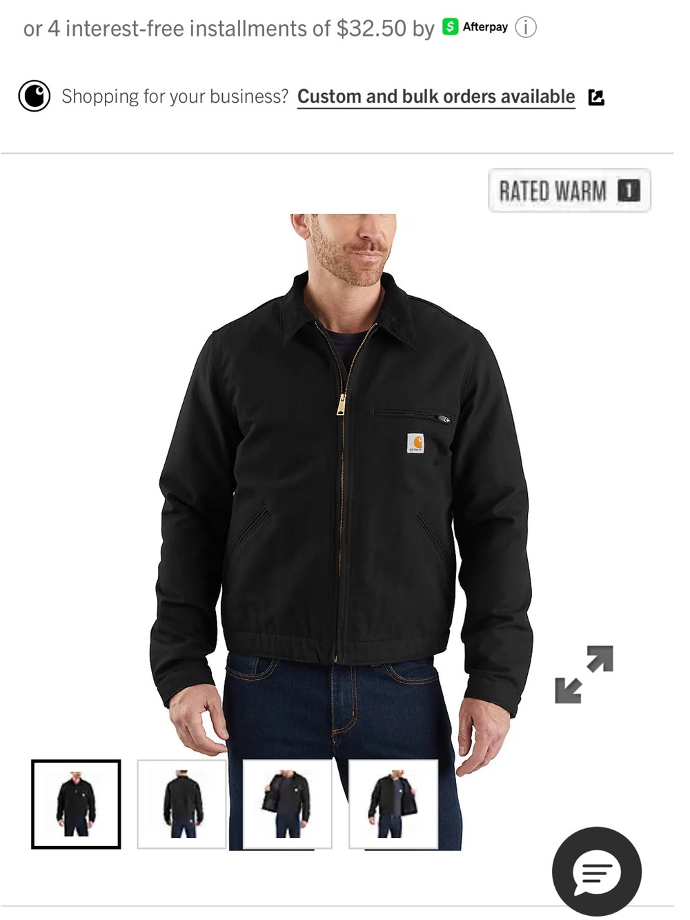Carhartt Men’s Black Zip-Front Lightweight Work Jacket
